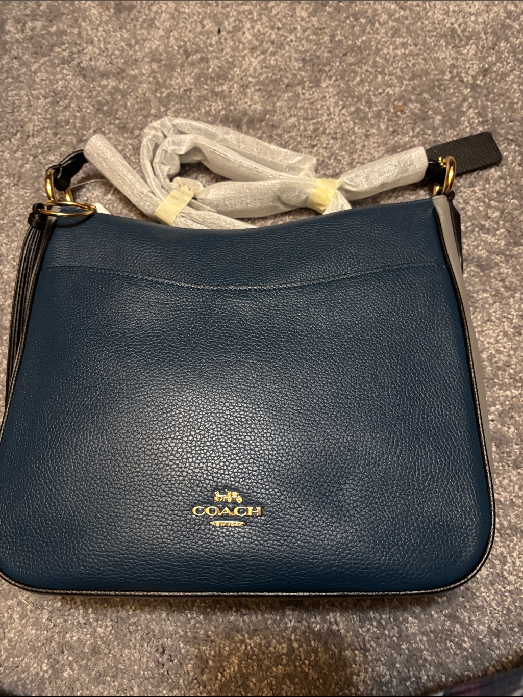 Coach Pebbled Leather Crossbody Bag In Deep Teal With Gold Hardware